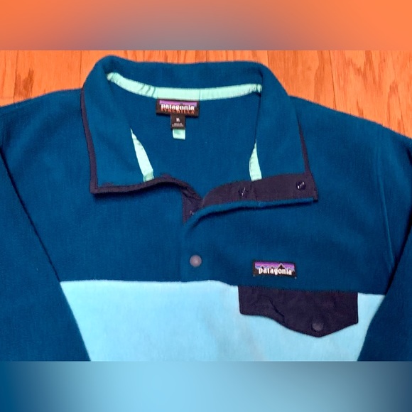 Men’s XL Two Tone Recycled Polyester PATAGONIA Snap Button Fleece Synchilla - Picture 8 of 16